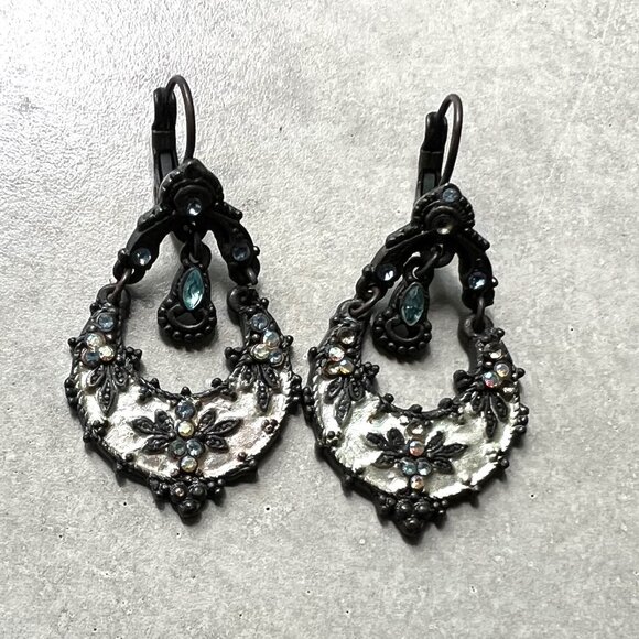 Vintage Pierced Chandelier Earrings with Swarovski Crystals and Lever Backs - Picture 2 of 8